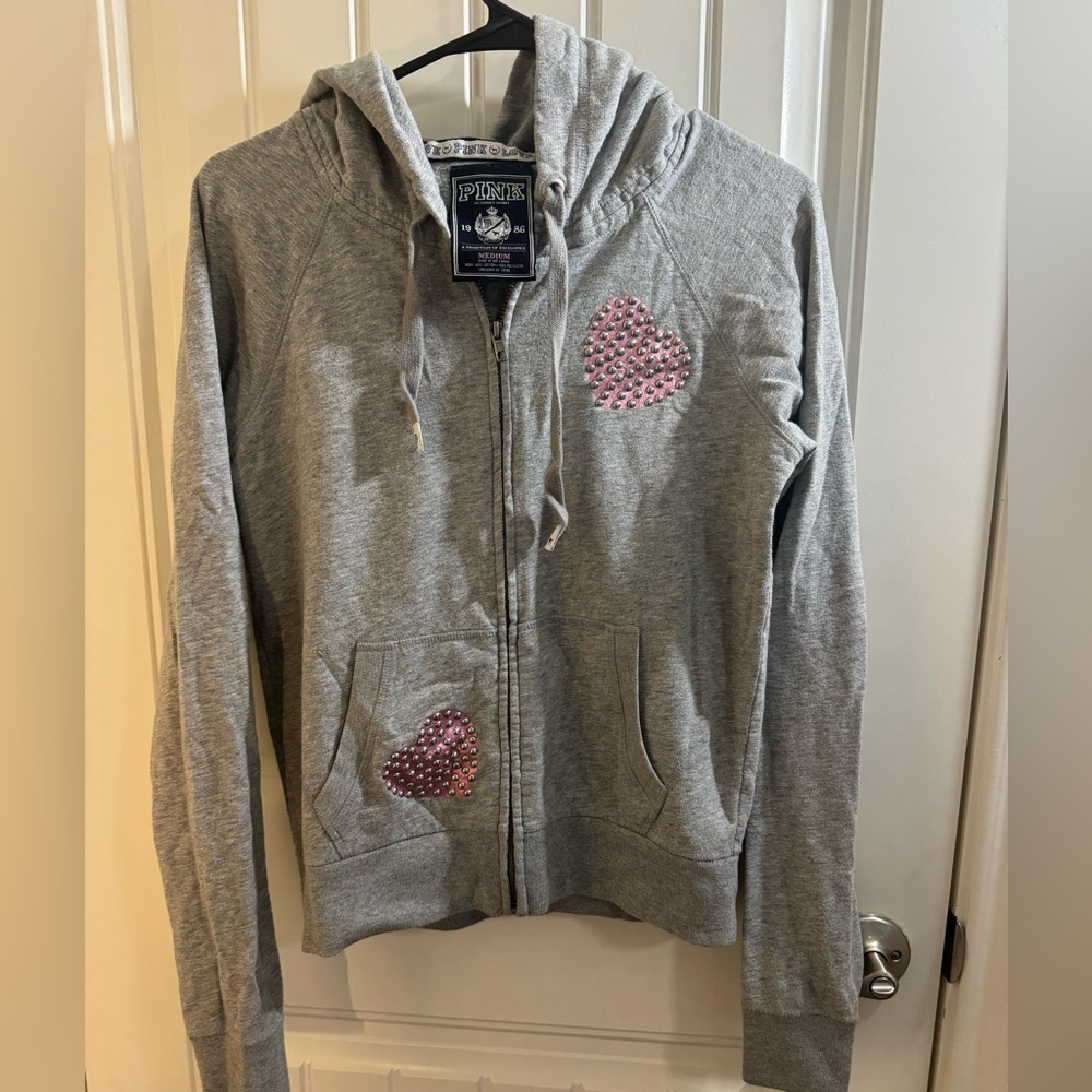 VS PINK zip hoodie with heart and studded peace sign